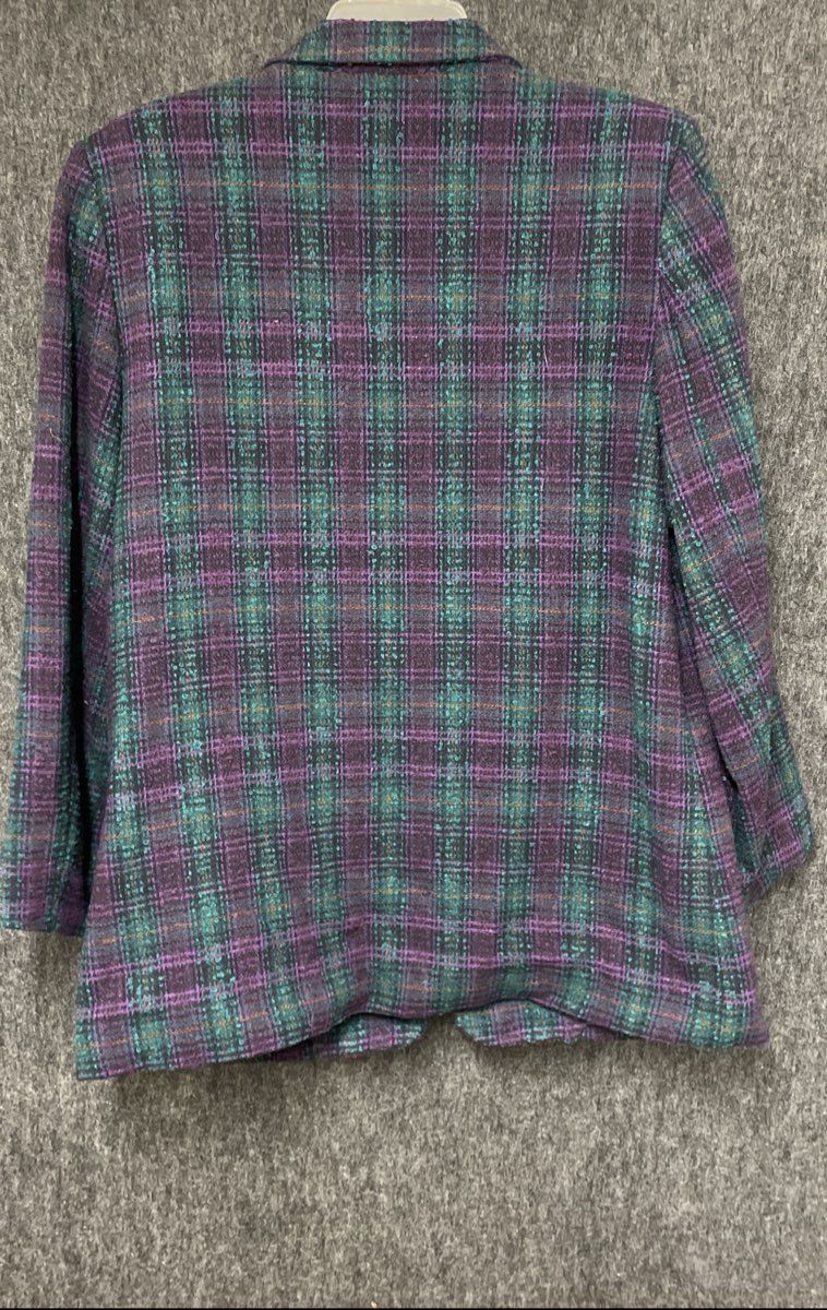 Vintage 90s Alfred Dunner Women's Purple Green Plaid Wool Blazer Sz 16 Petite