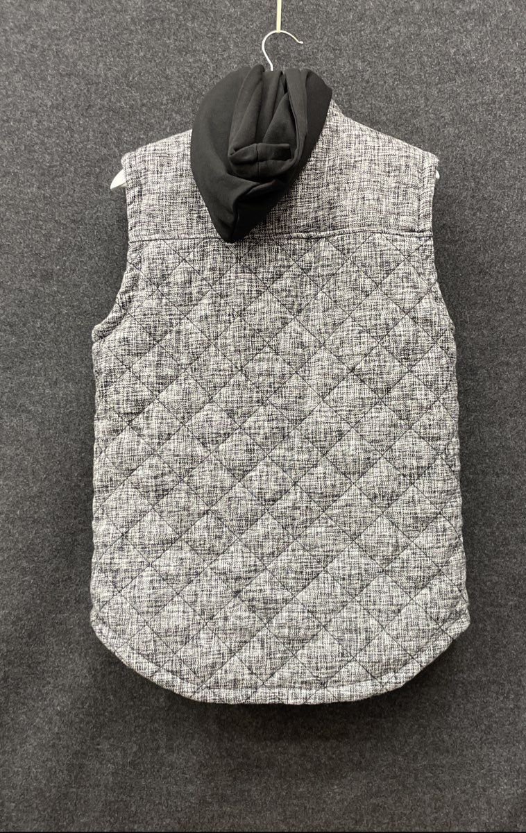 BKE Men's Gray Quilted Tweed Puffer Vest Full Zip Hooded Plaid Lined NWT Sz M