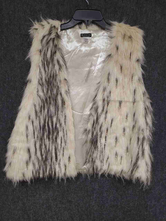 New Directions Women's Snow Leopard Faux Fur Vest Animal Print Sz L NWT