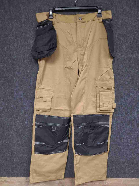 Craze Men's Khaki Tan Cotton Cargo Work Pants Holster Pockets Sz 34 Short NWT