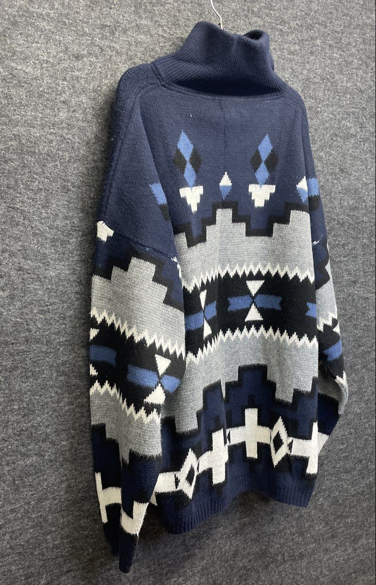 Vintage 90s Town Craft Men's Blue Geometric Aztec Quarter Zip Sweater Sz 2XLXT