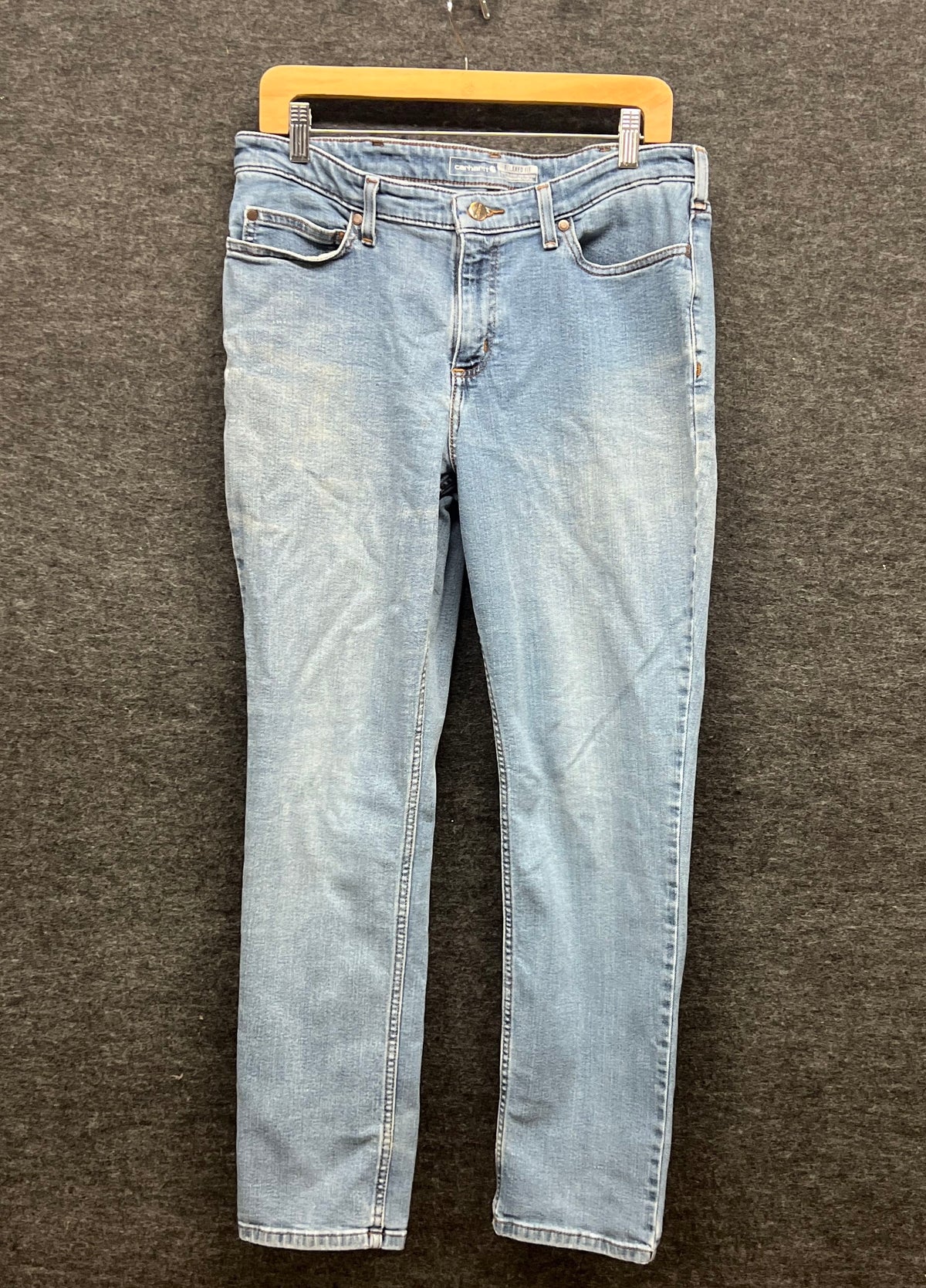 Carhartt Women's Relaxed Fit Light Wash Blue Denim 5-Pocket Jeans Sz 12