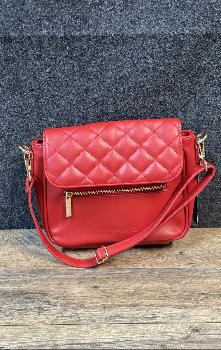 Mode Crimson Red Quilted Flap Crossbody Handbag Gold Hardware NWT COA