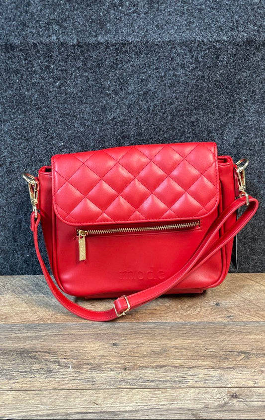 Mode Crimson Red Quilted Flap Crossbody Handbag Gold Hardware NWT COA