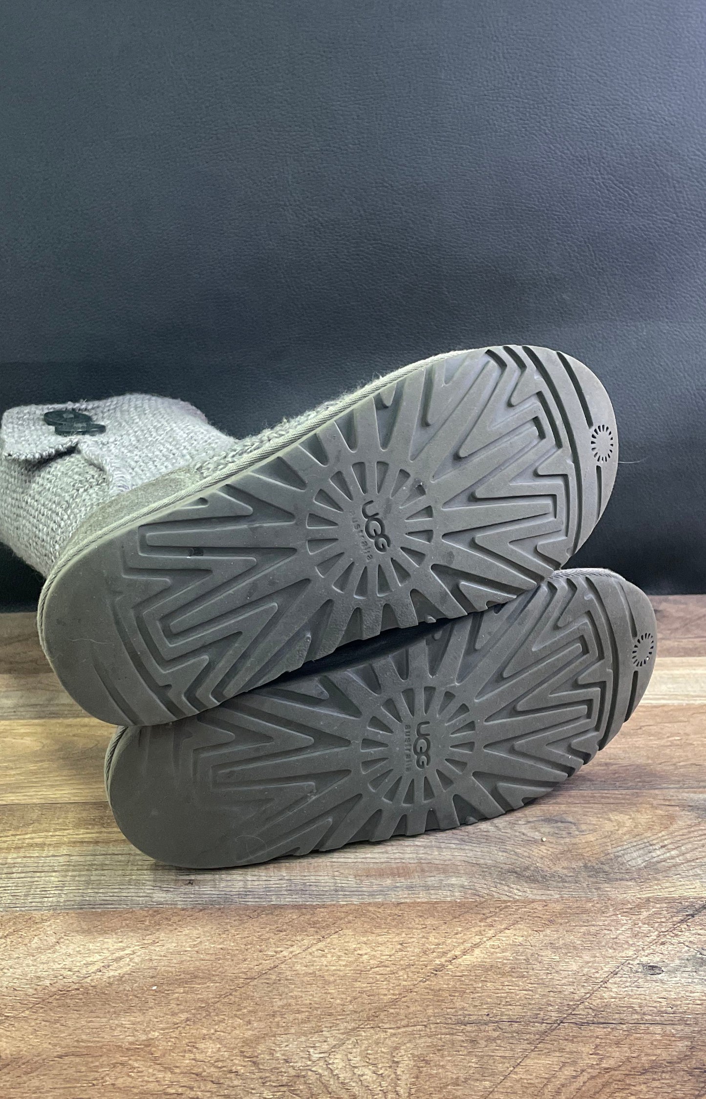 UGG Australia Classic Cardy Grey Knit Three Button Tall Boots Women's Size 9