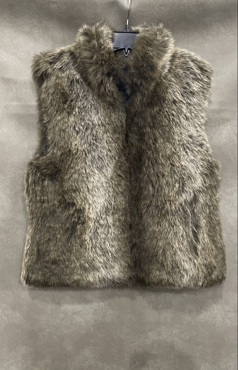 Blassport Women's Brown Gray Faux Fur Reversible Zip Up Vest Sz S