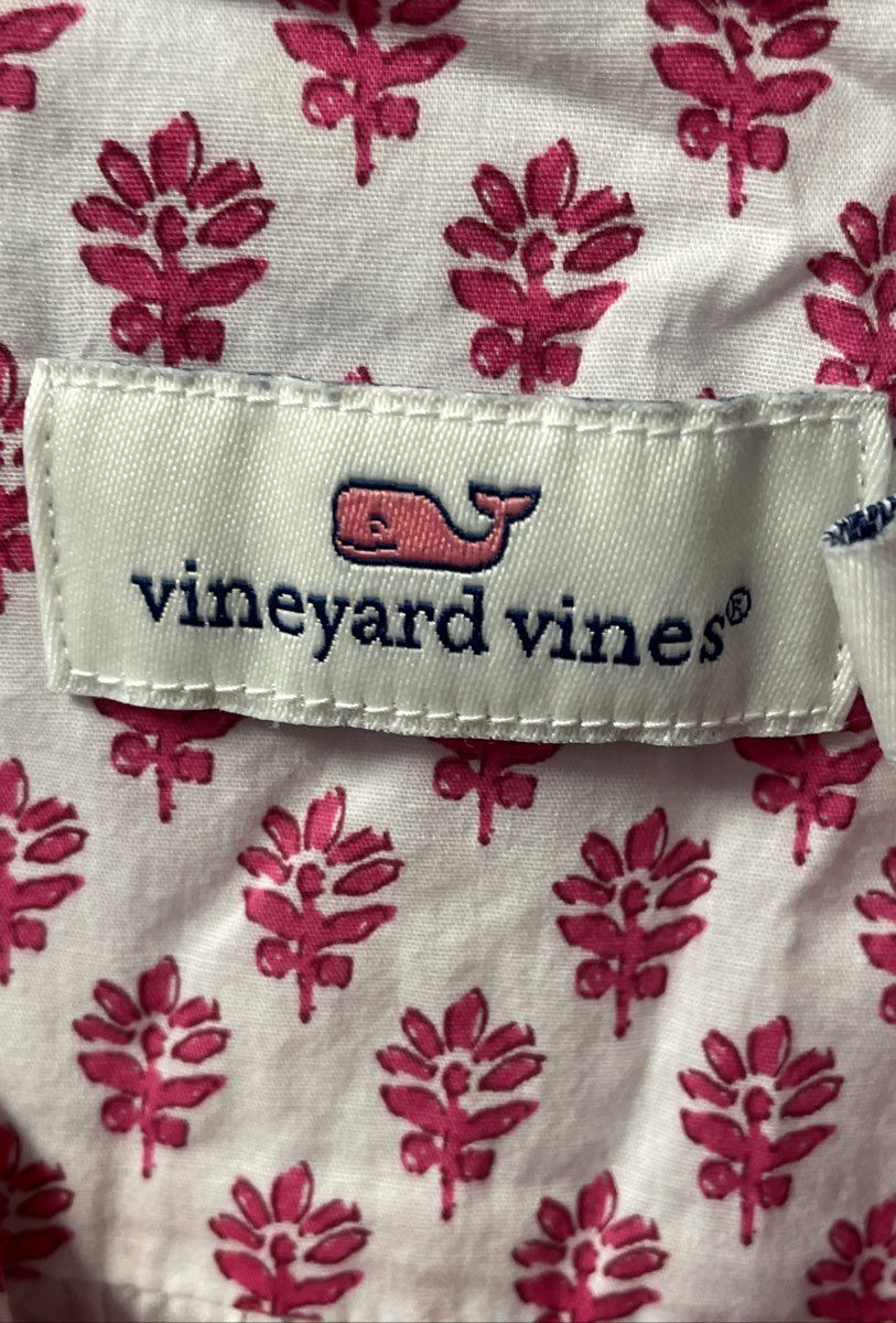 Vineyard Vines Women's Tunic Dress Pink White Floral Print V-Neck Cotton Size S