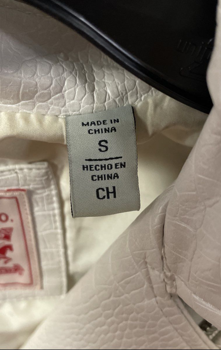 Levi's Women's White Croc Texture Faux Leather Moto Biker Jacket Sz S