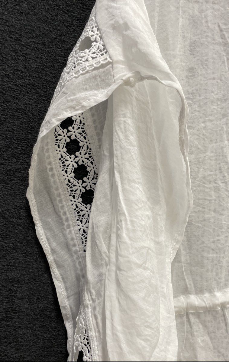 Elan Women's White Boho Cinch Waist Lace Trim Kimono Cardigan Cover-Up Sz S