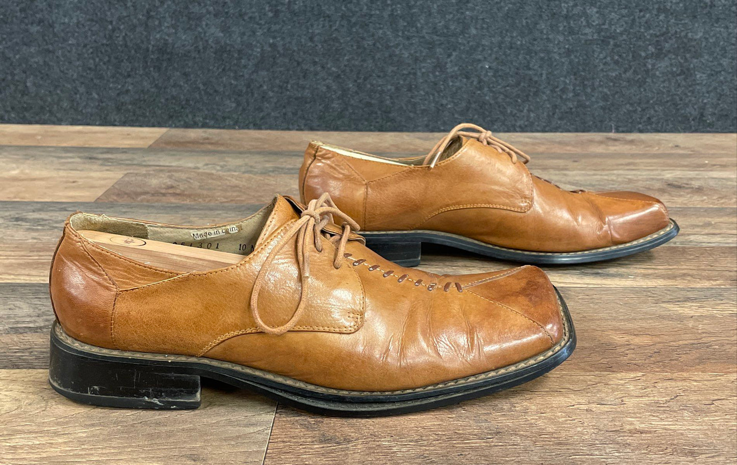 Giorgio V Tan Brown Leather Decorative Stitch Square Toe Dress Shoes Size 10 M