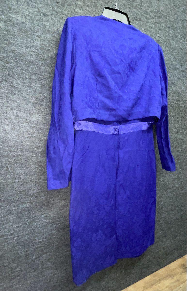 Karin Stevens Women's Plum Purple Vintage 90s Floral Jacquard Dress Set Sz 10
