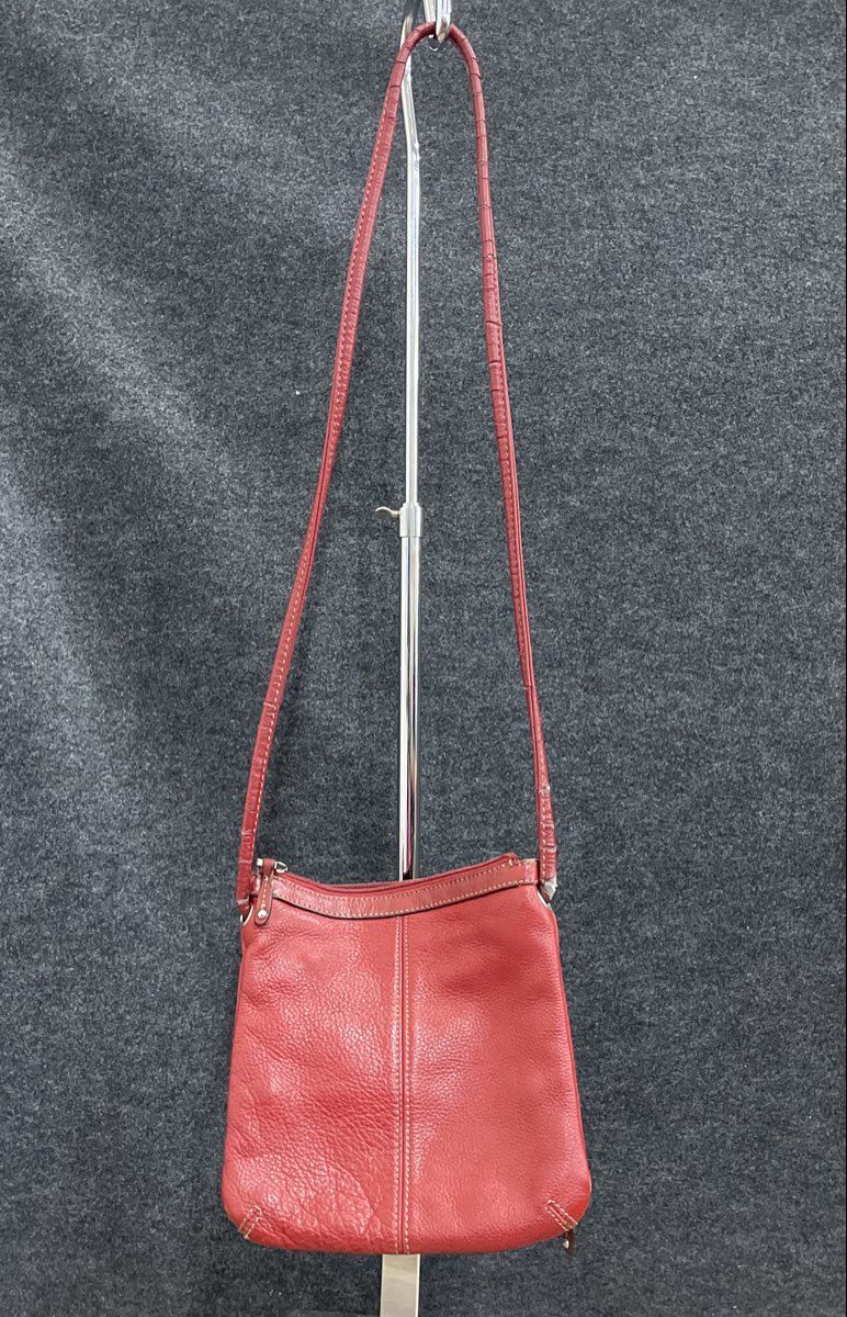 Tignanello Red Pebbled Leather Crossbody Bag Handbag Silver Hardware