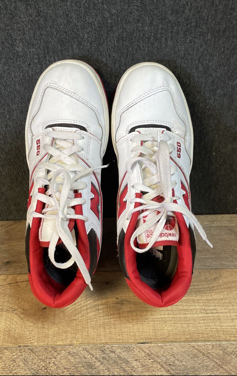 New Balance 550 White Red Black Leather Basketball Sneakers Size 7.5