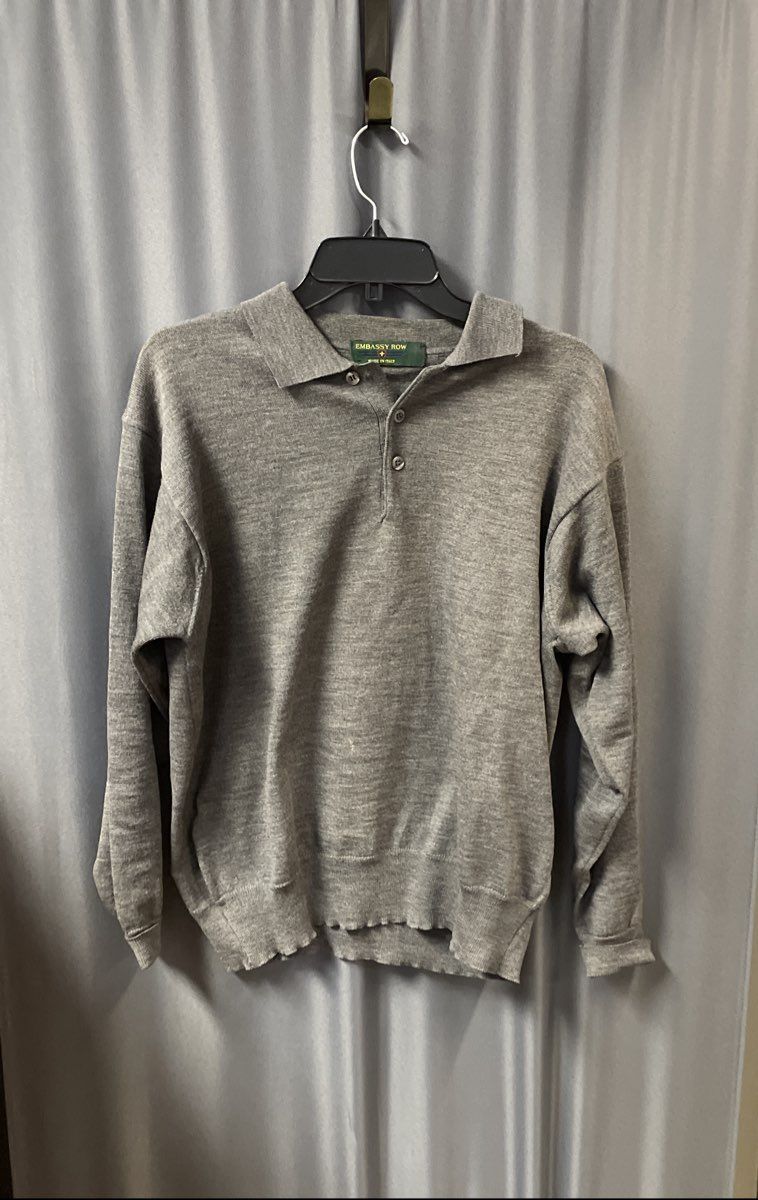 Embassy Row Men's Gray Long Sleeve Polo Sweater Vintage 90s Wool Italy Sz M