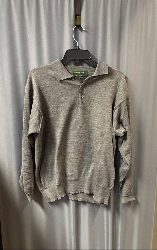 Embassy Row Men's Gray Long Sleeve Polo Sweater Vintage 90s Wool Italy Sz M