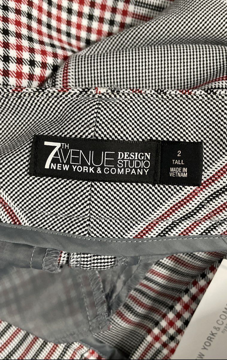 New York & Company Women's 7th Avenue Red Gray Plaid Dress Pants NWT Sz 2 Tall