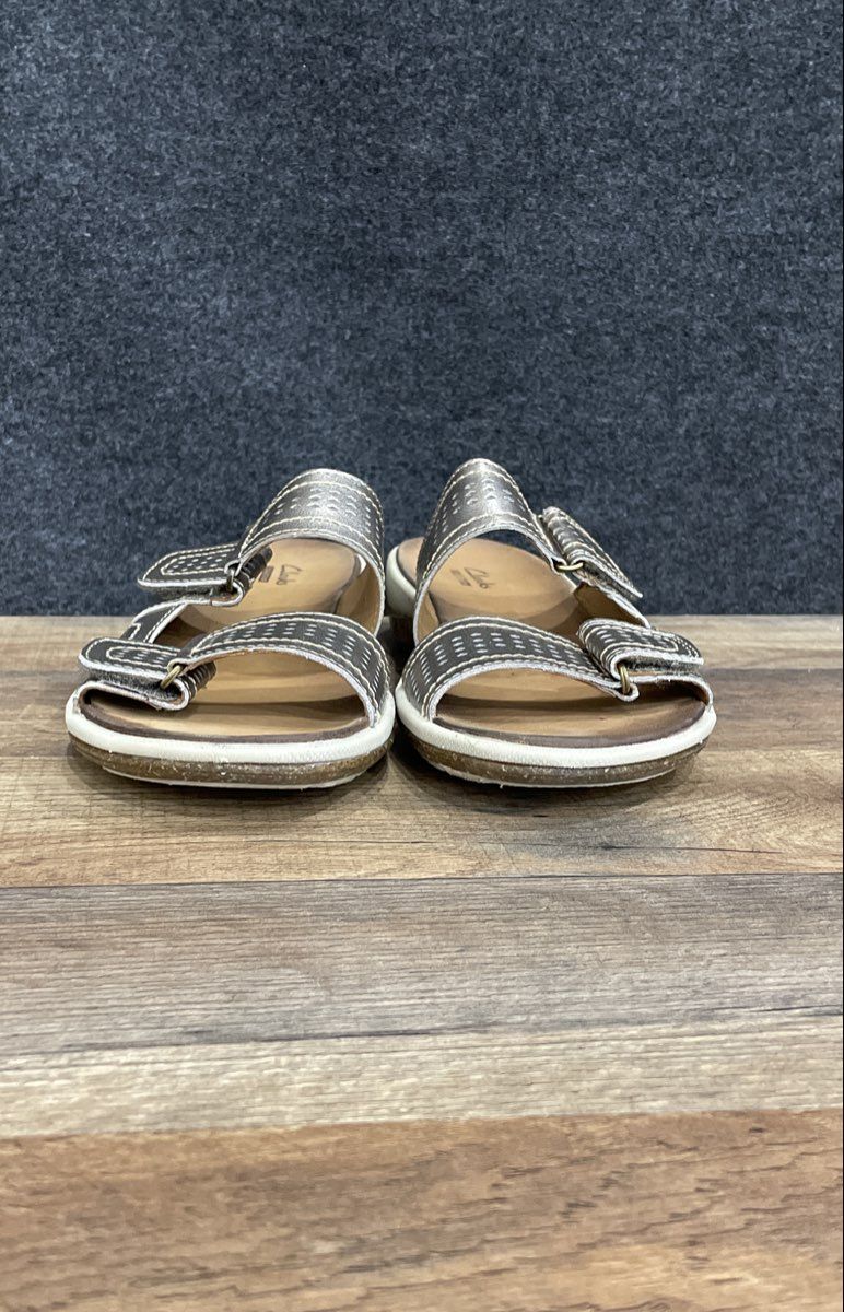 Clarks Collection Brown Perforated Adjustable Strap Slide Sandals Size 7M