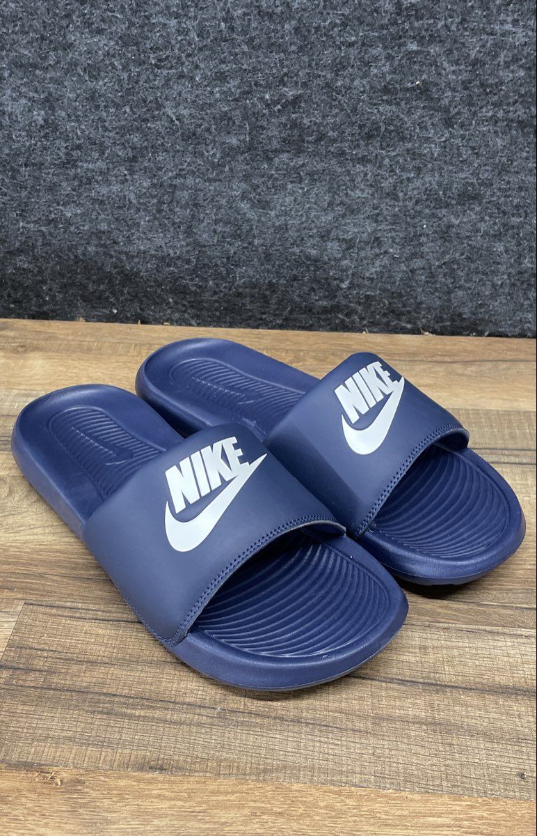 Nike Victori One Men's Navy Blue White Slide Sandals Size 8