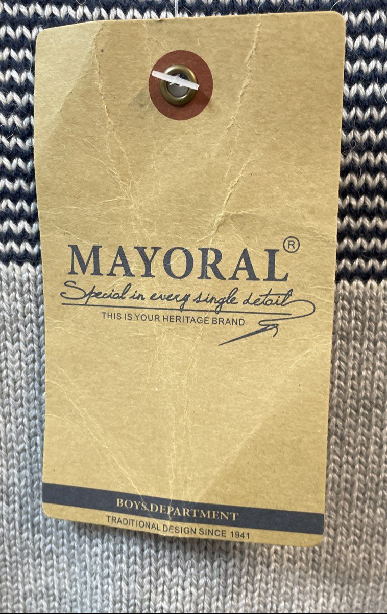 Mayoral Boys Blue White Gray Striped Knitwear Sweater NWT Sz 4