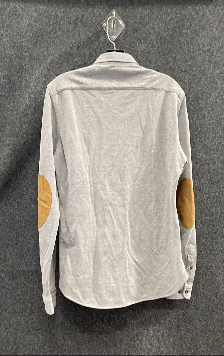 Zara Man Men's Grey Slim Fit Long Sleeve Button Down Shirt Elbow Patches Sz M