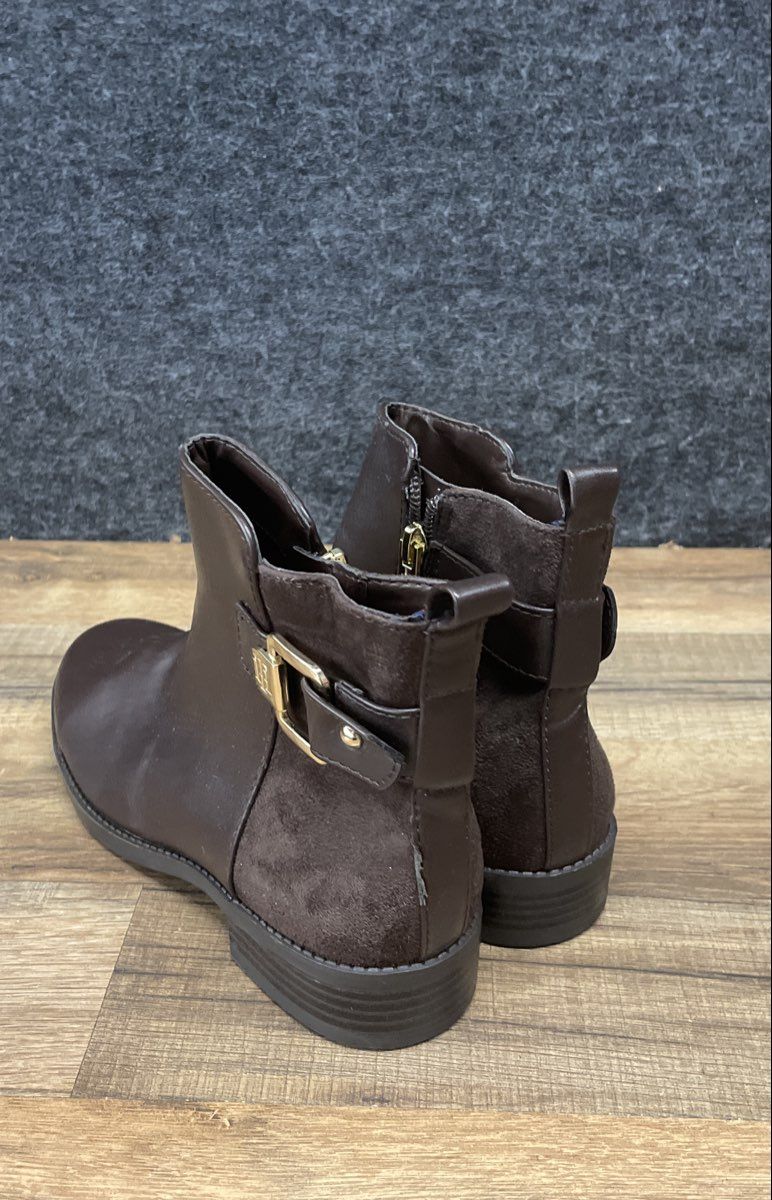 Tommy Hilfiger Brown Leather Buckle Zip Ankle Boots Women's Size 5.5