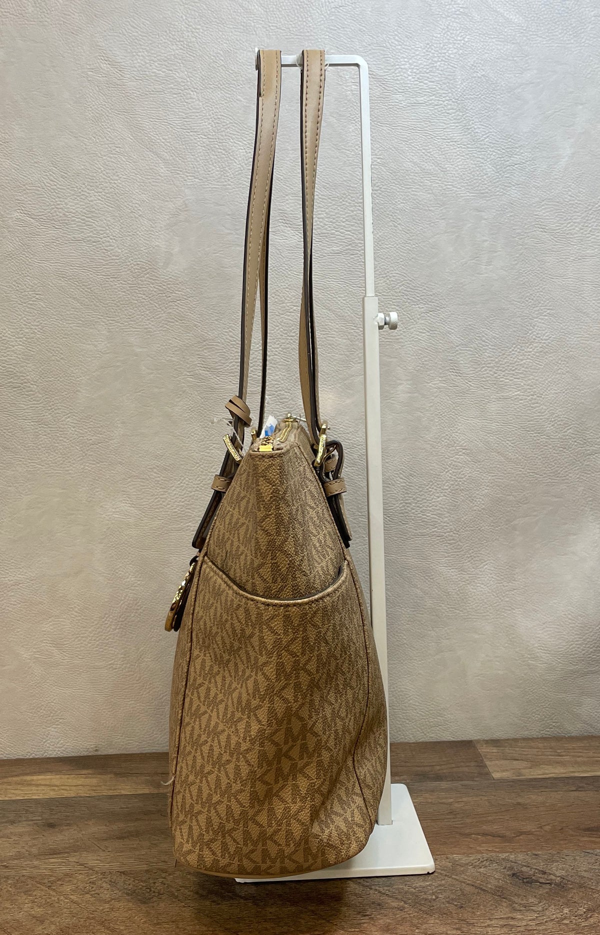 Michael Kors Brown Signature Monogram Jet Set Travel Top Zip Tote Bag