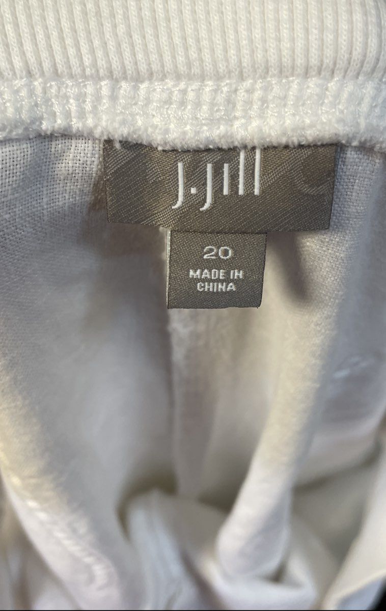 J. Jill Women's White Linen Straight Leg Elastic Waist Pocket Pants Sz 20