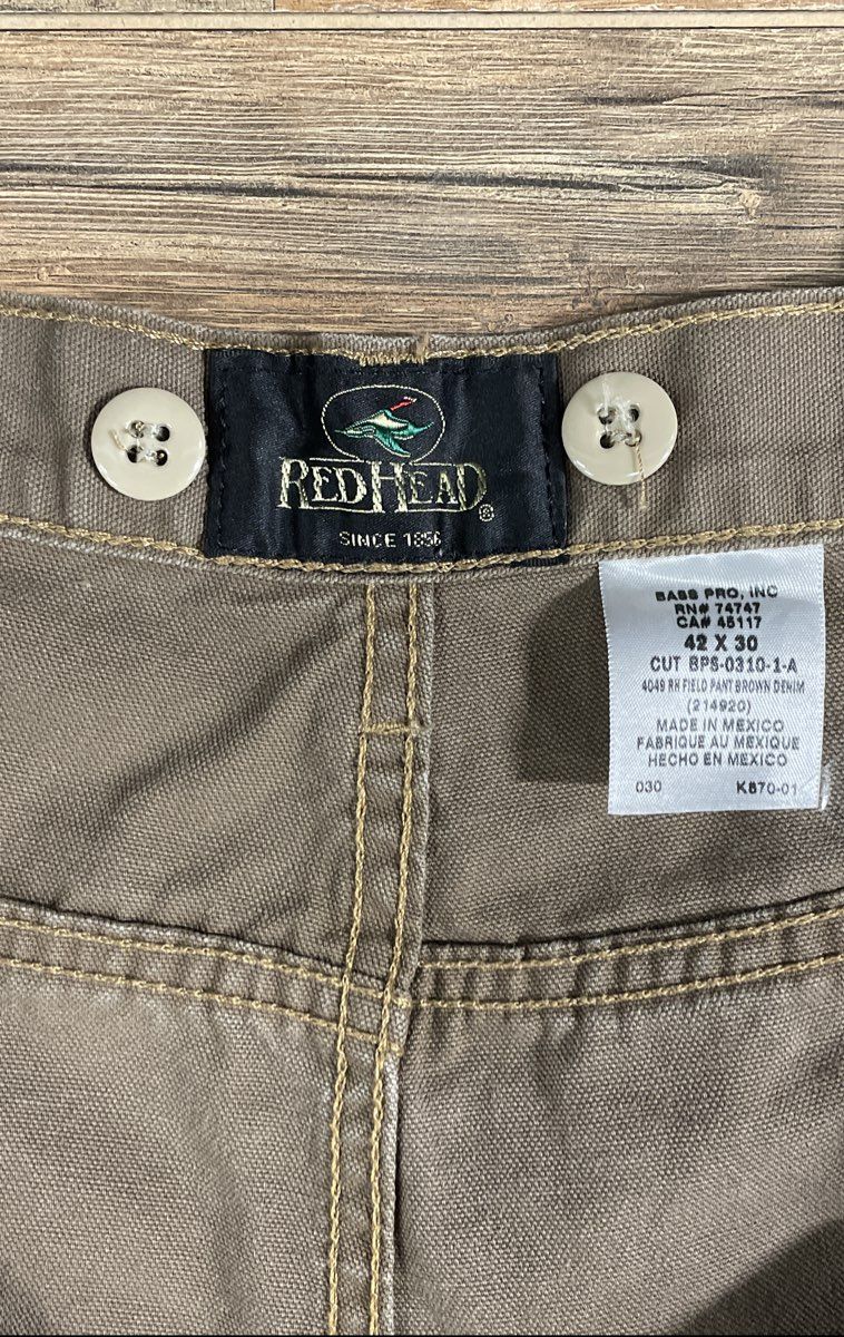 RedHead Men's Brown Field Pants Upland Hunting Fishing Canvas Denim Sz 42x30