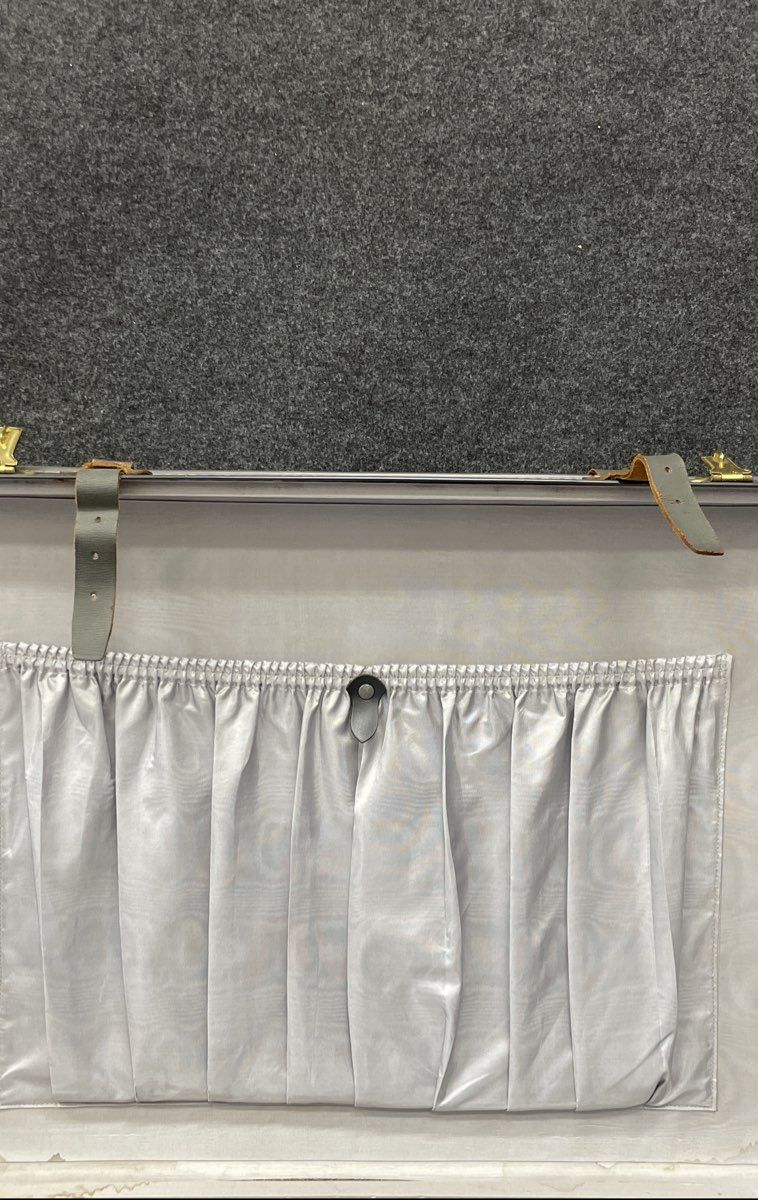 Vintage Grey Hardshell Suitcase Large Travel Luggage Brass Hardware