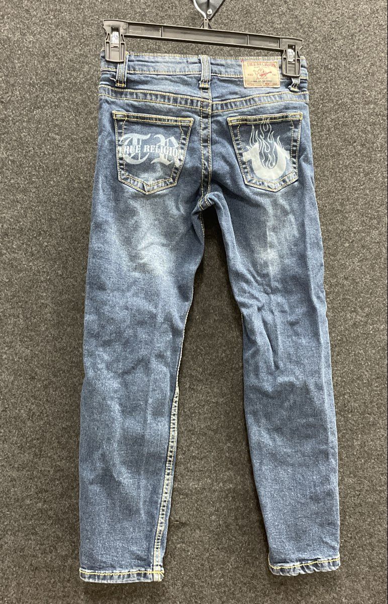 True Religion Boys Ricky Relaxed Straight Blue Jeans Flame Graphic Sz 8