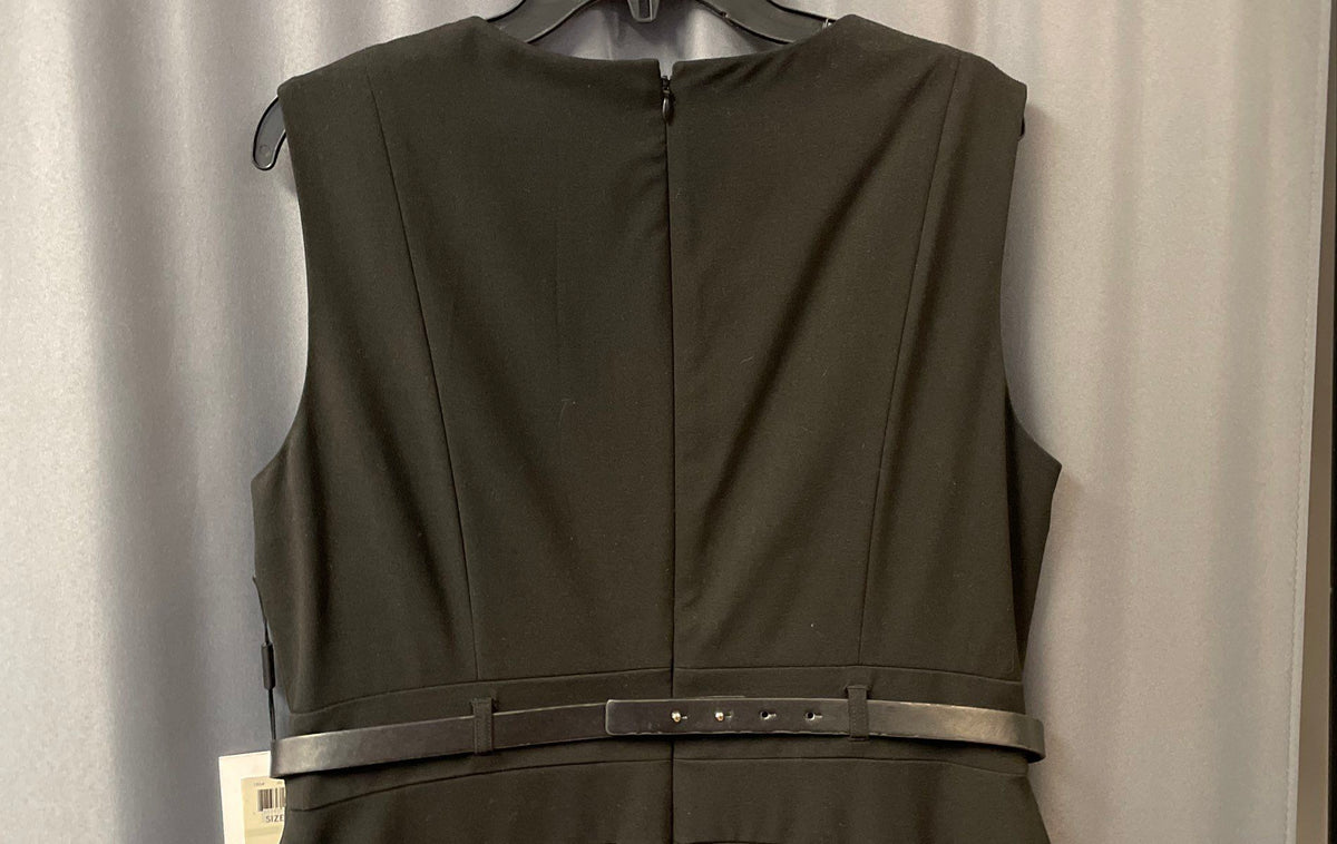 Calvin Klein Women's Black Sleeveless Belted Peplum Sheath Dress Sz 14 NWT
