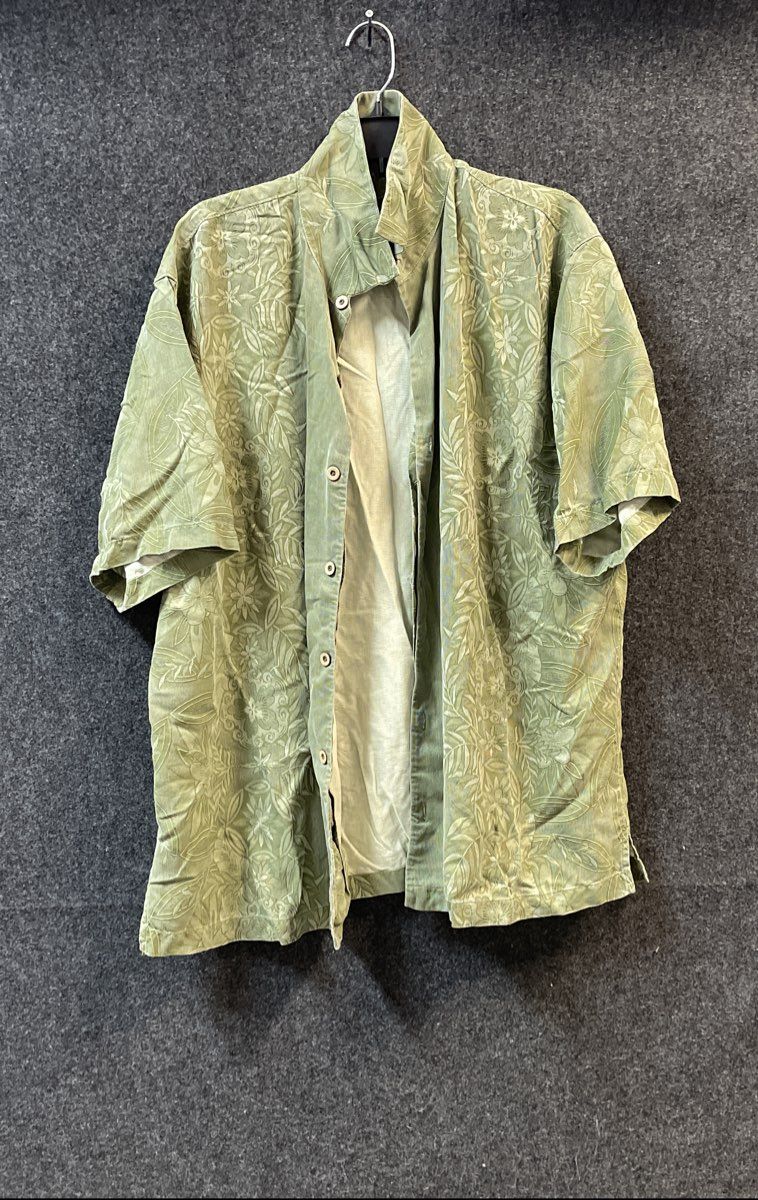 Tommy Bahama Men's Green 100% Silk Jacquard Floral Short Sleeve Shirt Sz XL