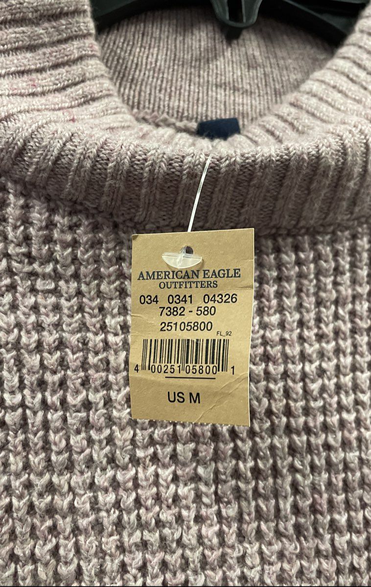 American Eagle Women's Mauve Mock Neck Waffle Knit Curved Hem Sweater Sz M NWT
