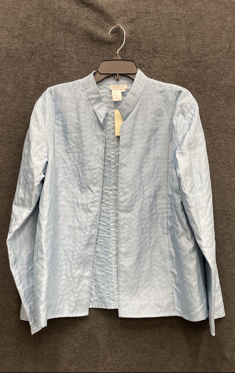Coldwater Creek Women's Light Blue 100% Silk Open Front Textured Jacket Sz L NWT