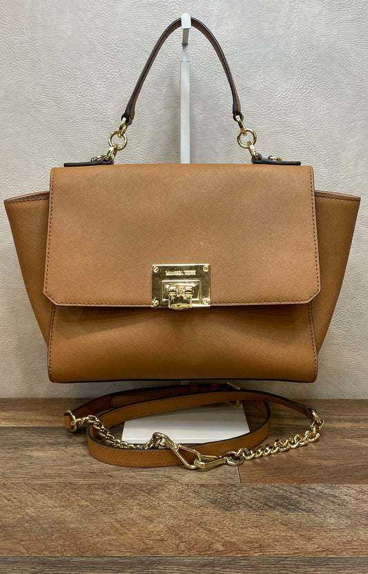 Michael Kors Tan Saffiano Leather Satchel Crossbody Bag Gold Hardware