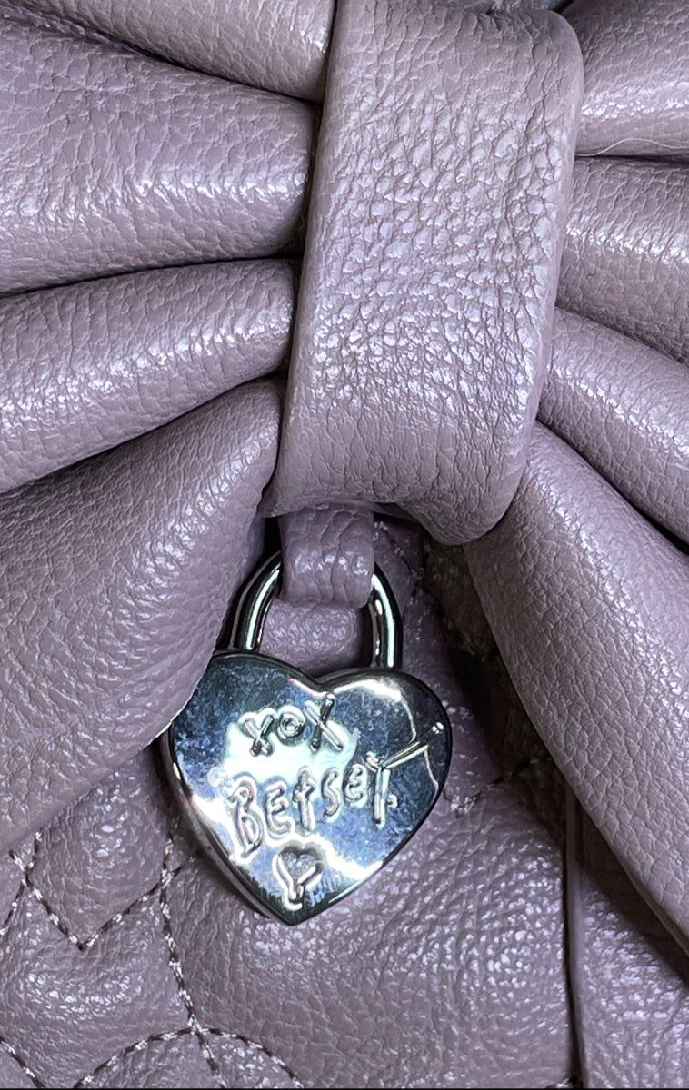 Betsey Johnson Pink Quilted Heart Faux Leather Bow Satchel Tote Bag Heart Lock