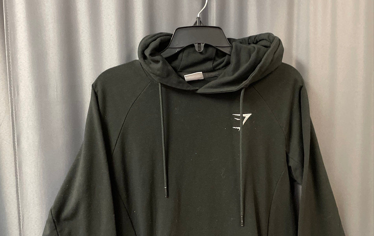 Gymshark Men's Black Crest Pullover Hoodie Athletic Training Sweatshirt Sz S