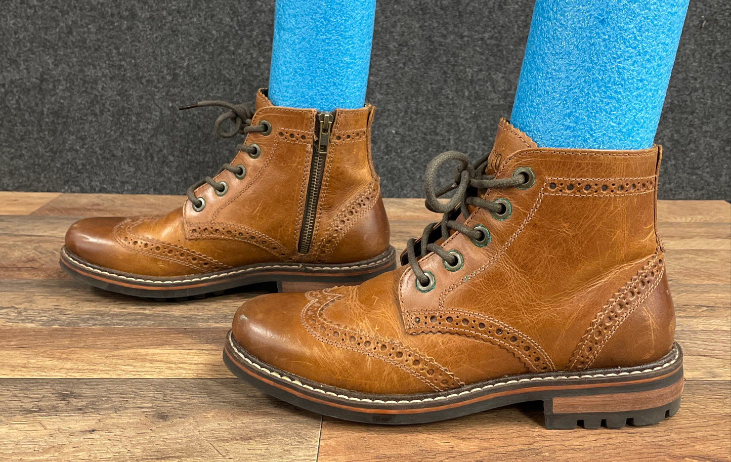Crevo Dusseldorf Tan Brown Leather Wingtip Brogue Side Zip Boots Men's Size 10