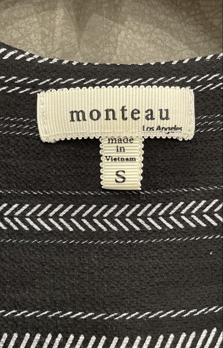 Monteau Women's Black White Striped Wrap Peplum Blouse Flutter Sleeve Sz S