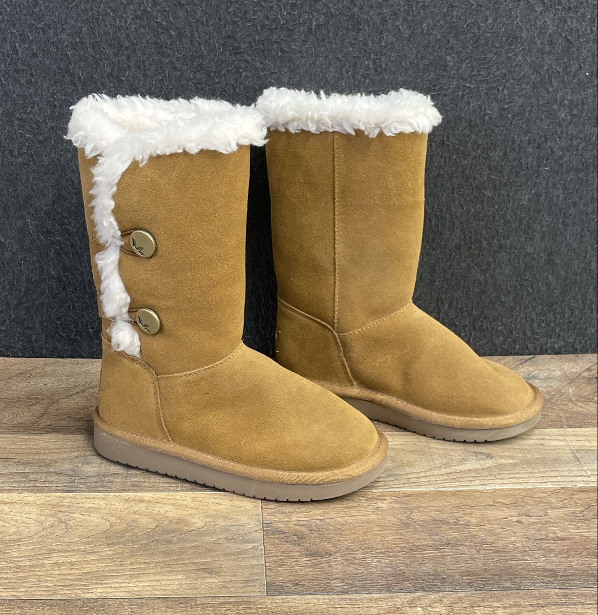 Koolaburra by UGG Victoria Chestnut Suede Faux Fur Youth Kids Boots Size 12
