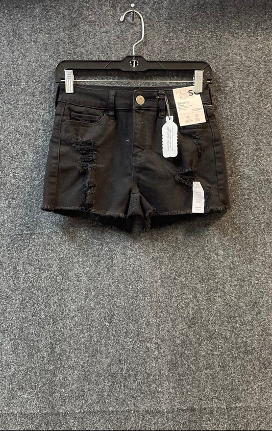 SO Women's High Rise Shortie Distressed Black Denim Shorts Sz 3/26W NWT