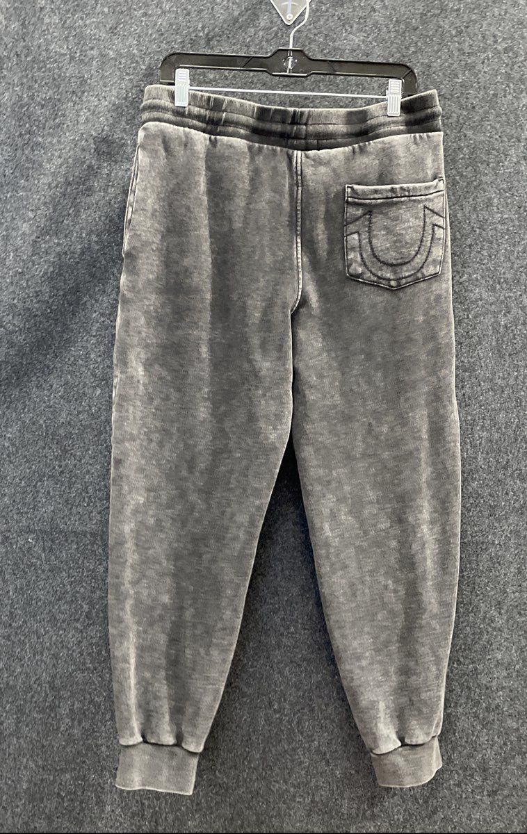 True Religion Men's Grey Acid Mineral Wash Horseshoe Logo Sweatpants Size M