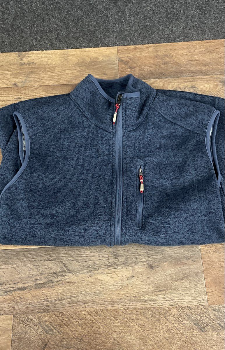Orvis Men's Full Zip Sweater Fleece Vest Heathered Blue Mock Neck Pockets Sz L