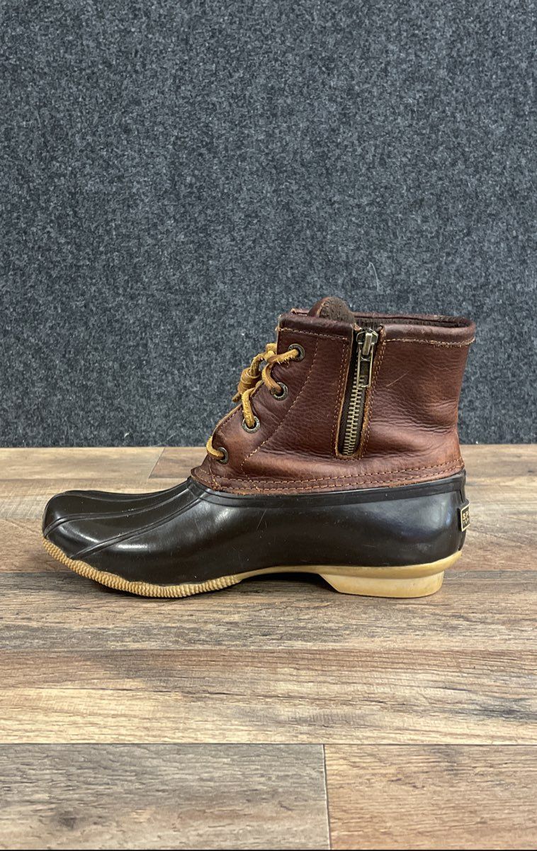 Sperry Saltwater Brown Black Leather Rubber Waterproof Duck Boots Women's Size 7