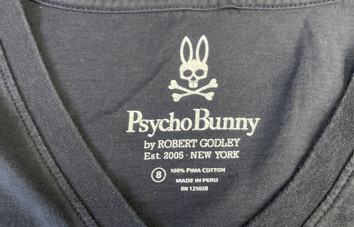 Psycho Bunny Men's Navy Blue V-Neck T-Shirt 100% Pima Cotton Logo Sz 8 XXXL