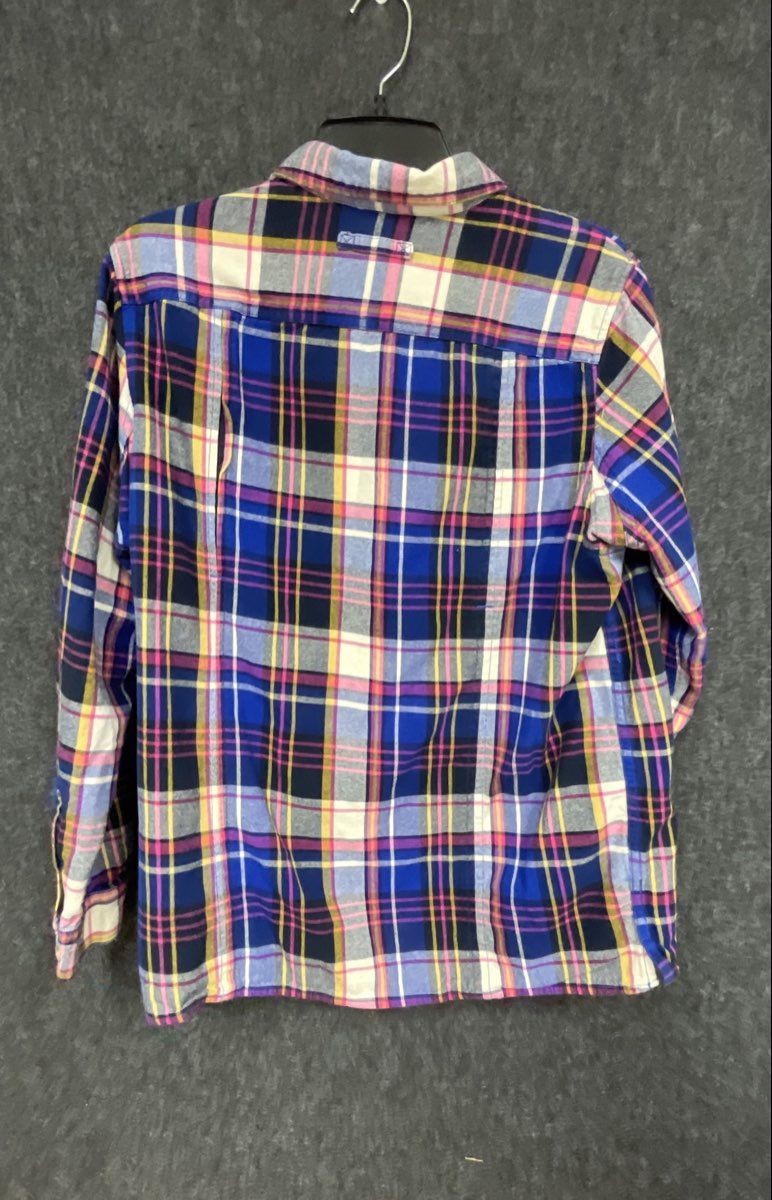 Duluth Trading Co Women's Flannel Shirt Blue Pink Plaid Long Sleeve Sz L