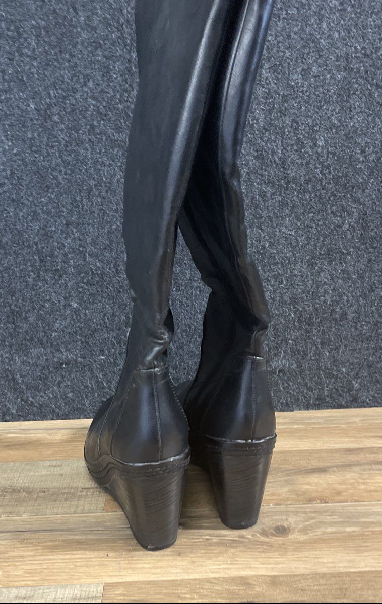 Dr. Scholl's Bellamy Black Synthetic Leather Women's Tall Wedge Boots Size 8M
