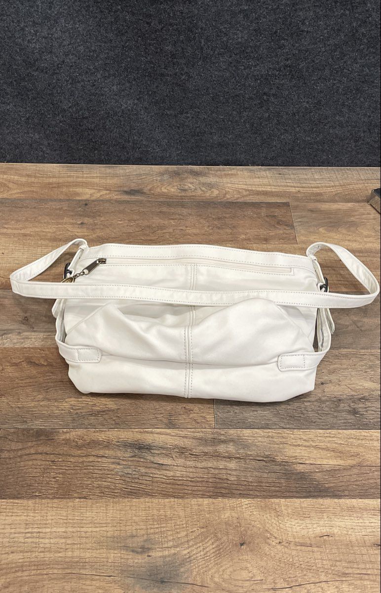 Stone Mountain White Leather Vintage Shoulder Bag Made in USA Brass Hardware