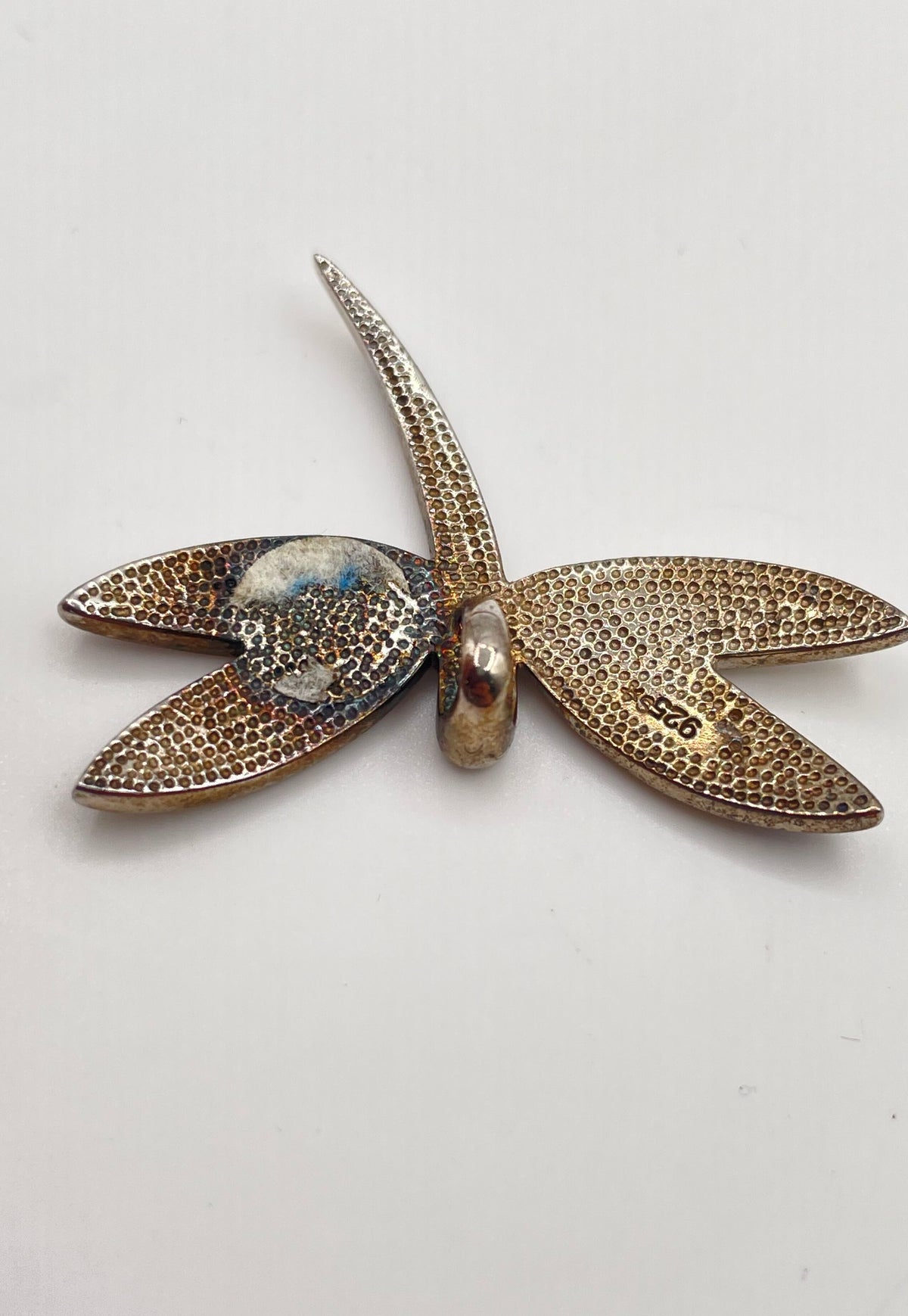 925 Sterling Silver Multicolor Stone Inlay Dragonfly Pendant 4.2g