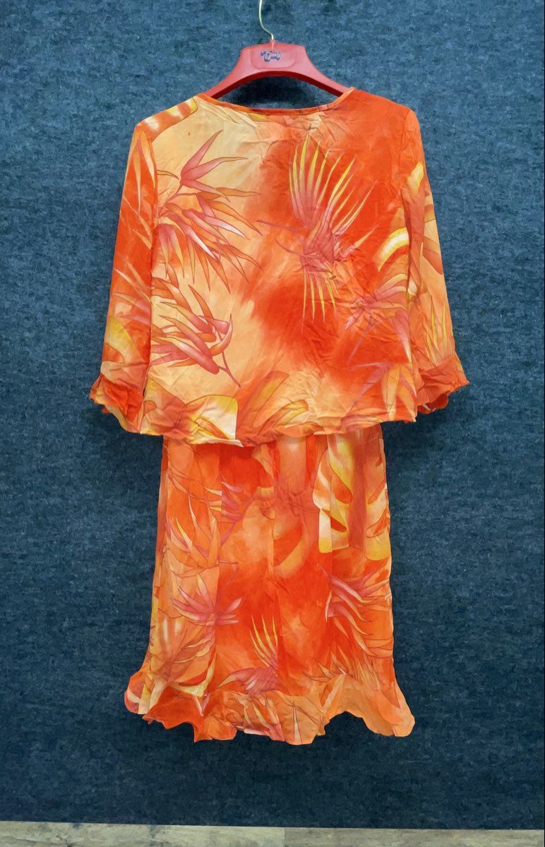 Vintage Y2K Robbie Bee Women's Orange Tropical Ruffle Dress & Jacket Set NWT S